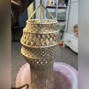 Handcrafted Beige Macramé Hanging Lamp